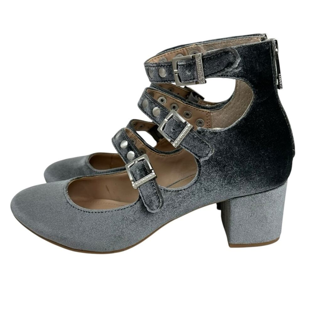 Charles By Charles David Lewis Gray Velvet Block Heels Strappy Size 8